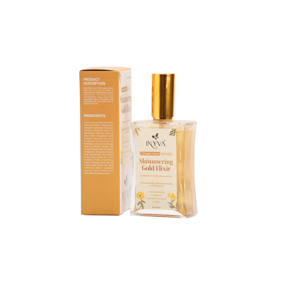 INYVA Shimmering Elixir Gold Dry Oil for Face, Body & Skin